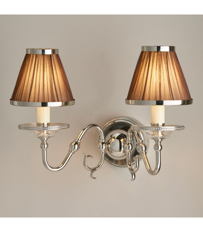 Tilburg 2 Light Indoor Twin Candle Wall Light Polished Nickel Plate with Crystal E14-2