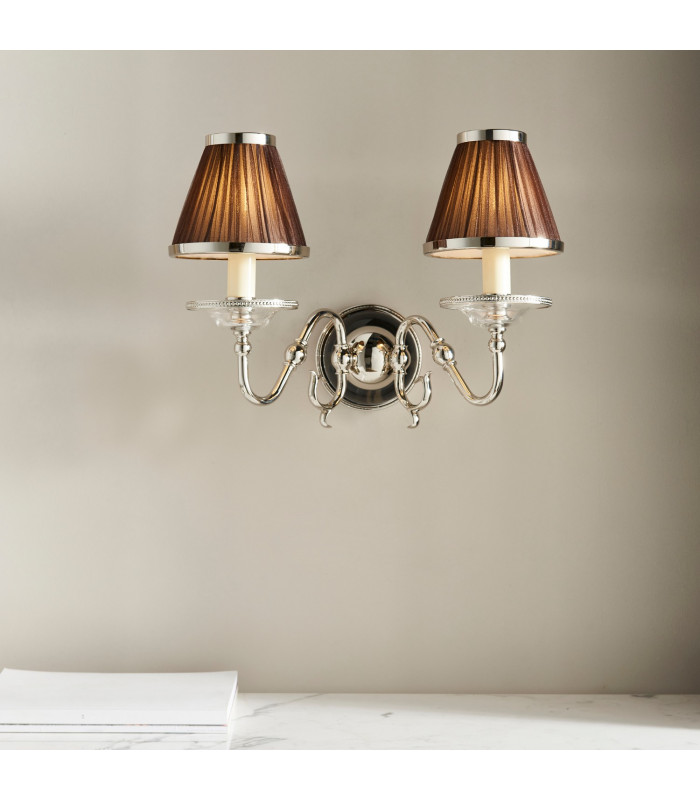 Tilburg 2 Light Indoor Twin Candle Wall Light Polished Nickel Plate with Crystal E14-3