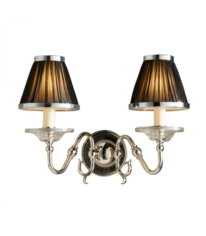 Tilburg 2 Light Indoor Twin Candle Wall Light Polished Nickel Plate with Crystal E14-1