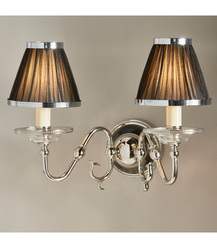 Tilburg 2 Light Indoor Twin Candle Wall Light Polished Nickel Plate with Crystal E14-2
