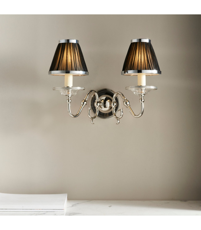Tilburg 2 Light Indoor Twin Candle Wall Light Polished Nickel Plate with Crystal E14-3