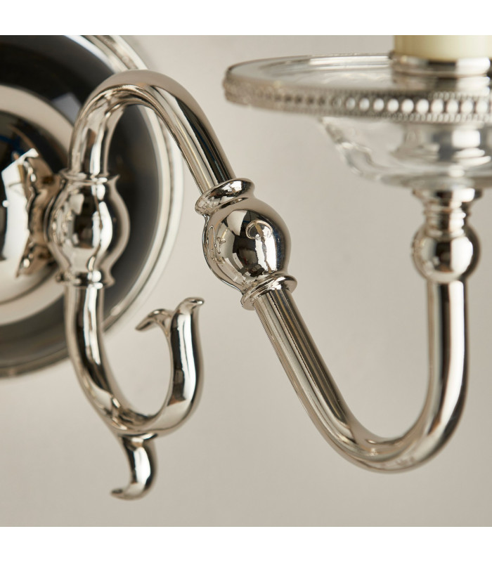 Tilburg 2 Light Indoor Twin Candle Wall Light Polished Nickel Plate with Crystal E14-5
