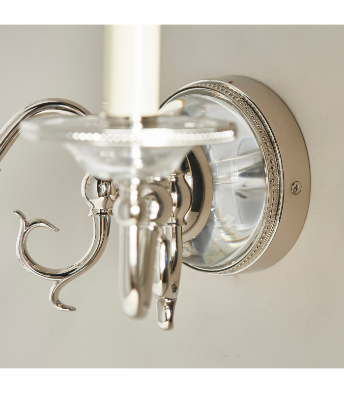 Tilburg 2 Light Indoor Twin Candle Wall Light Polished Nickel Plate with Crystal E14-7