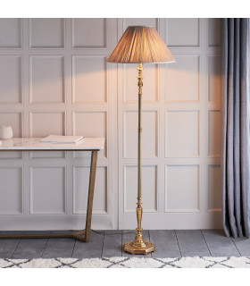 Asquith 1 Light Floor Lamp Solid Brass Beige Organza Effect Fabric Shade B22-2
