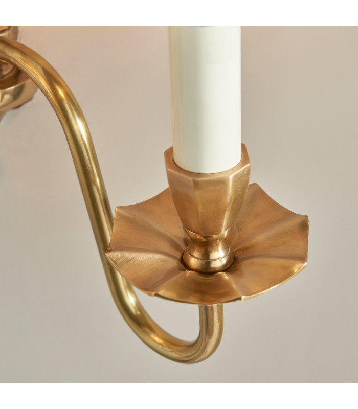 Asquith 2 Light Indoor Twin Candle Wall Light Solid Brass Beige Organza Effect Fabric with Beige Shades E14-5