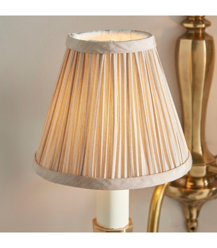 Asquith 2 Light Indoor Twin Candle Wall Light Solid Brass Beige Organza Effect Fabric with Beige Shades E14-6