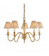 Asquith 5 Light Multi Arm Ceiling Pendant Chandelier Solid Brass Beige organza effect fabric E14-1