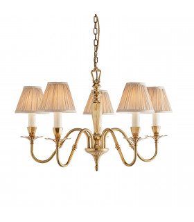 Asquith 5 Light Multi Arm Ceiling Pendant Chandelier Solid Brass Beige organza effect fabric E14-1