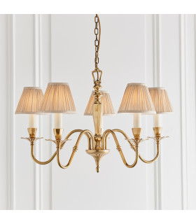 Asquith 5 Light Multi Arm Ceiling Pendant Chandelier Solid Brass Beige organza effect fabric E14-2