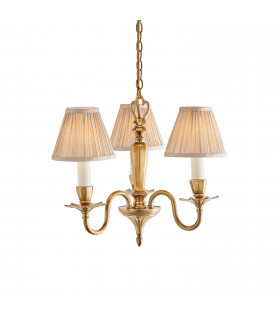 Asquith 3 Light Multi Arm Ceiling Pendant Chandelier Solid Brass Beige organza effect fabric E14-1