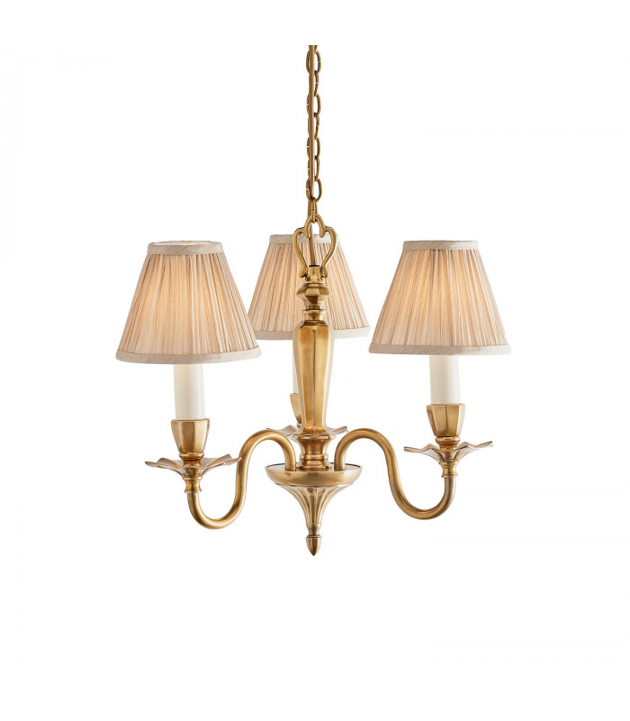 Asquith 3 Light Multi Arm Ceiling Pendant Chandelier Solid Brass Beige organza effect fabric E14-1