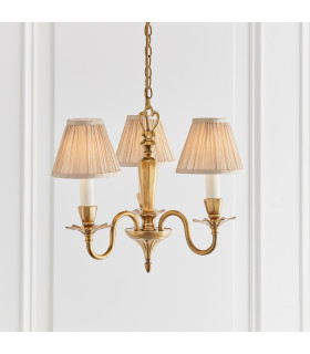 Asquith 3 Light Multi Arm Ceiling Pendant Chandelier Solid Brass Beige organza effect fabric E14-2