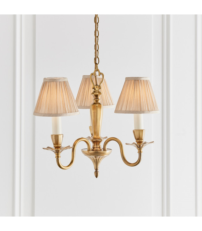 Asquith 3 Light Multi Arm Ceiling Pendant Chandelier Solid Brass Beige organza effect fabric E14-2