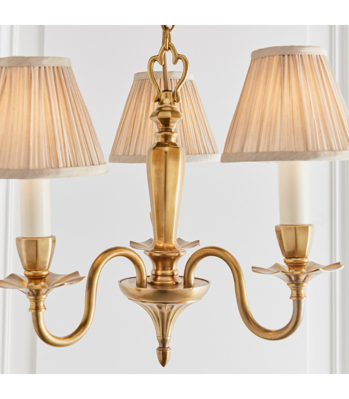 Asquith 3 Light Multi Arm Ceiling Pendant Chandelier Solid Brass Beige organza effect fabric E14-6