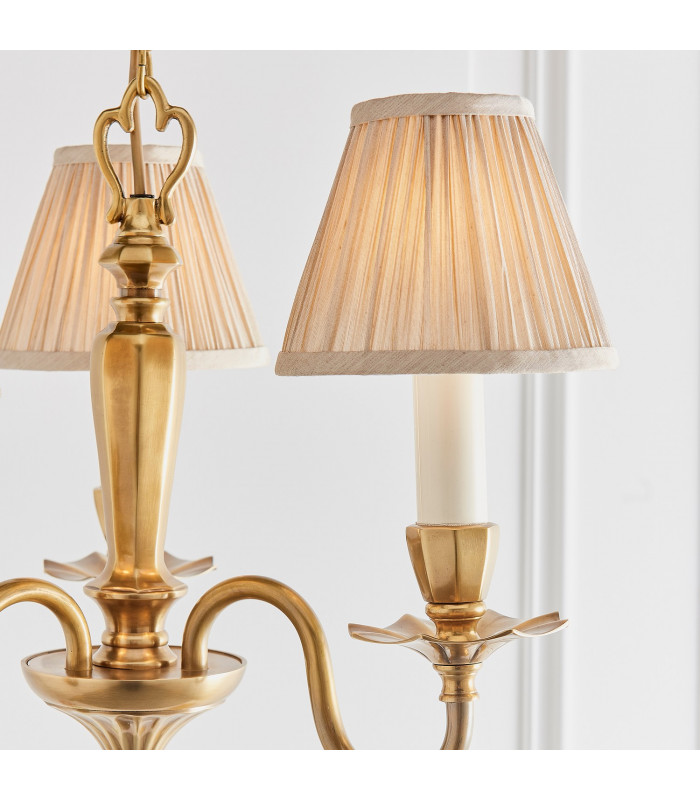 Asquith 3 Light Multi Arm Ceiling Pendant Chandelier Solid Brass Beige organza effect fabric E14-7