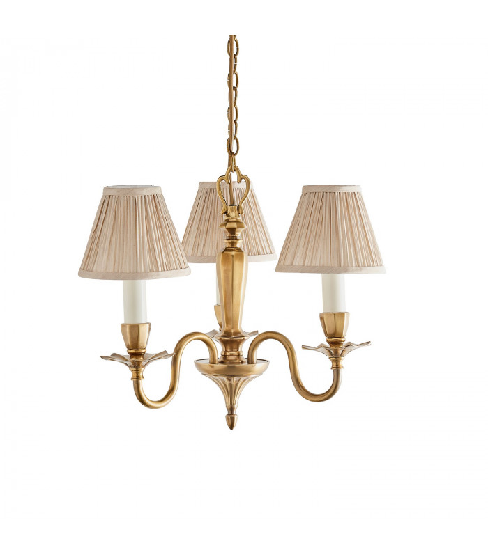Asquith 3 Light Multi Arm Ceiling Pendant Chandelier Solid Brass Beige organza effect fabric E14-9