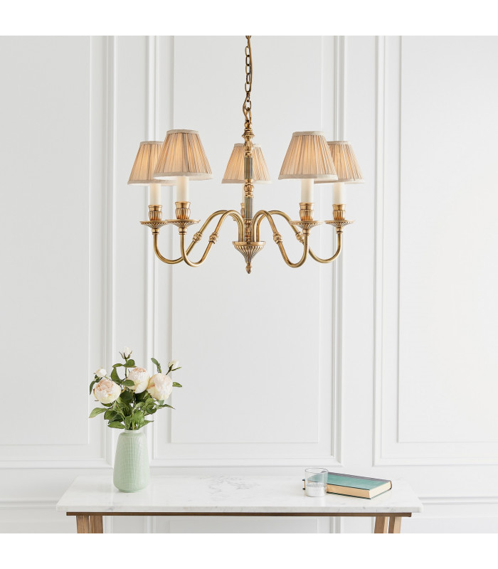 Fitzroy 5 Light Multi Arm Ceiling Pendant Candle Chandelier Brass E14-3