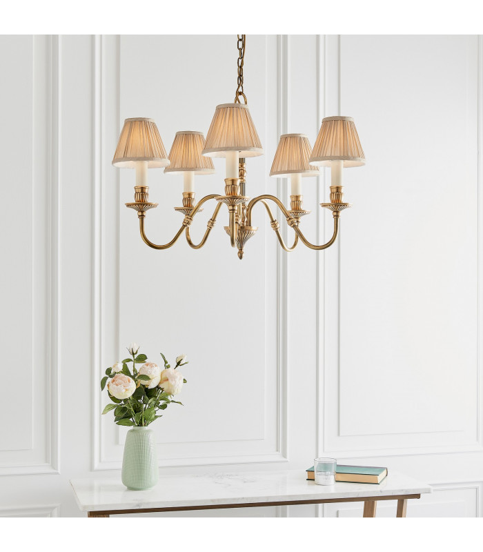 Fitzroy 5 Light Multi Arm Ceiling Pendant Candle Chandelier Brass E14-4