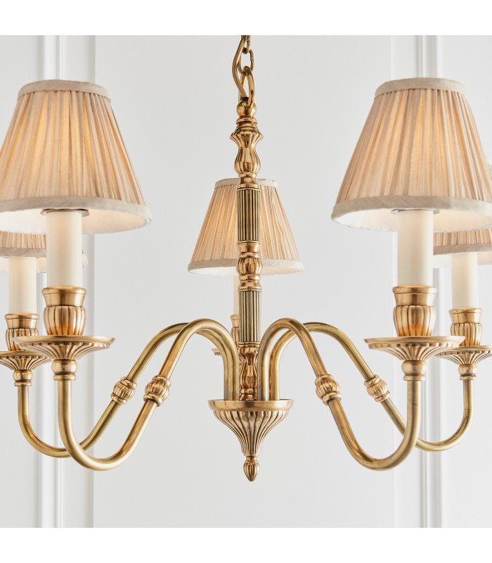 Fitzroy 5 Light Multi Arm Ceiling Pendant Candle Chandelier Brass E14-5