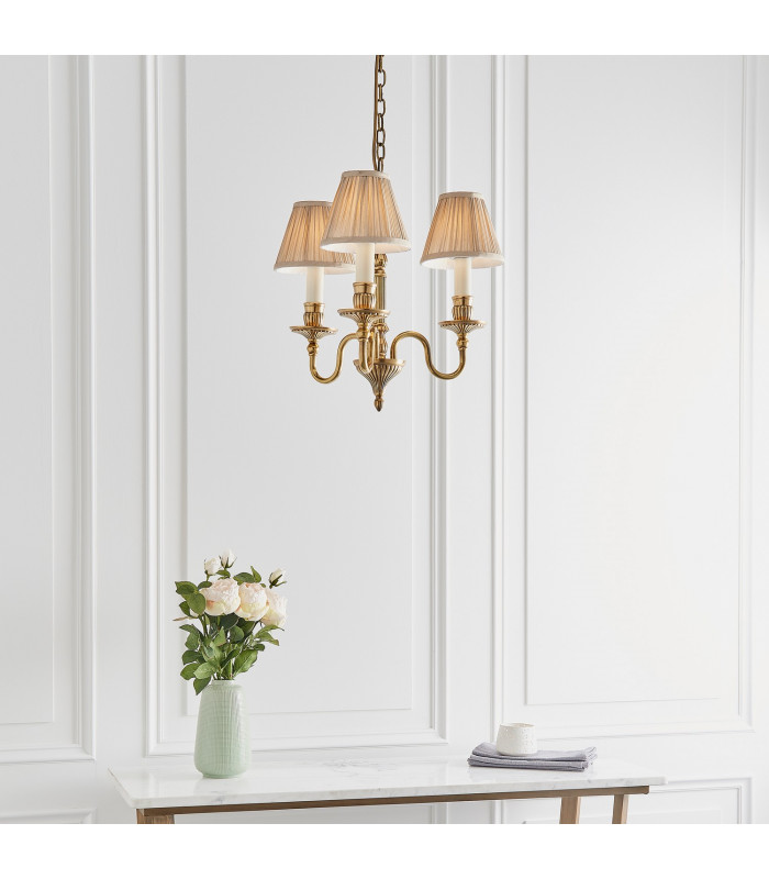 Fitzroy 3 Light Multi Arm Ceiling Pendant Candle Chandelier Brass E14-4