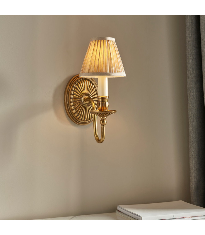 Fitzroy 1 Light Indoor Candle Wall Light Brass with Beige Shade E14-3