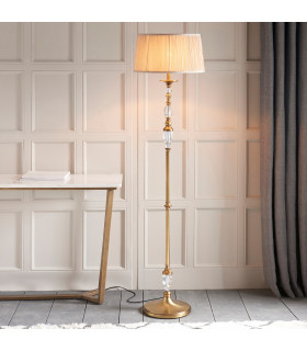 Polina 1 Light Floor Lamp Antique Brass with Beige Shade E27-2
