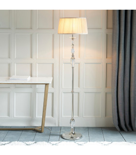 Polina 1 Light Floor Lamp Polished Nickel Plate with Beige Shade E27-2