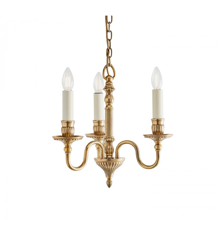 Fitzroy 3 Light Multi Arm Ceiling Candle Pendant Brass Ivory E14-1