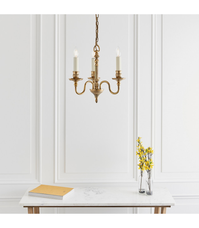 Fitzroy 3 Light Multi Arm Ceiling Candle Pendant Brass Ivory E14-3