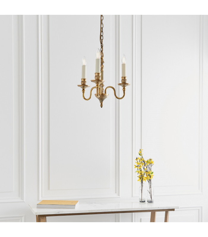 Fitzroy 3 Light Multi Arm Ceiling Candle Pendant Brass Ivory E14-4