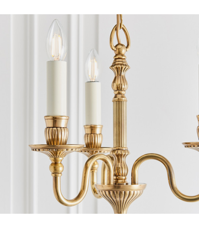 Fitzroy 3 Light Multi Arm Ceiling Candle Pendant Brass Ivory E14-7