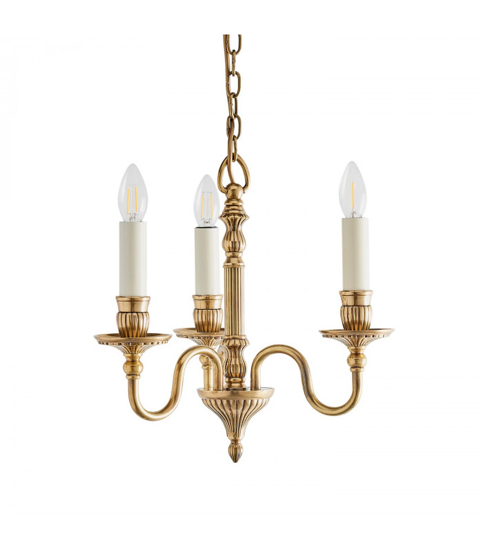Fitzroy 3 Light Multi Arm Ceiling Candle Pendant Brass Ivory E14-8