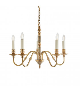 Fitzroy 5 Light Multi Arm Ceiling Candle Pendant Brass Ivory E14-1