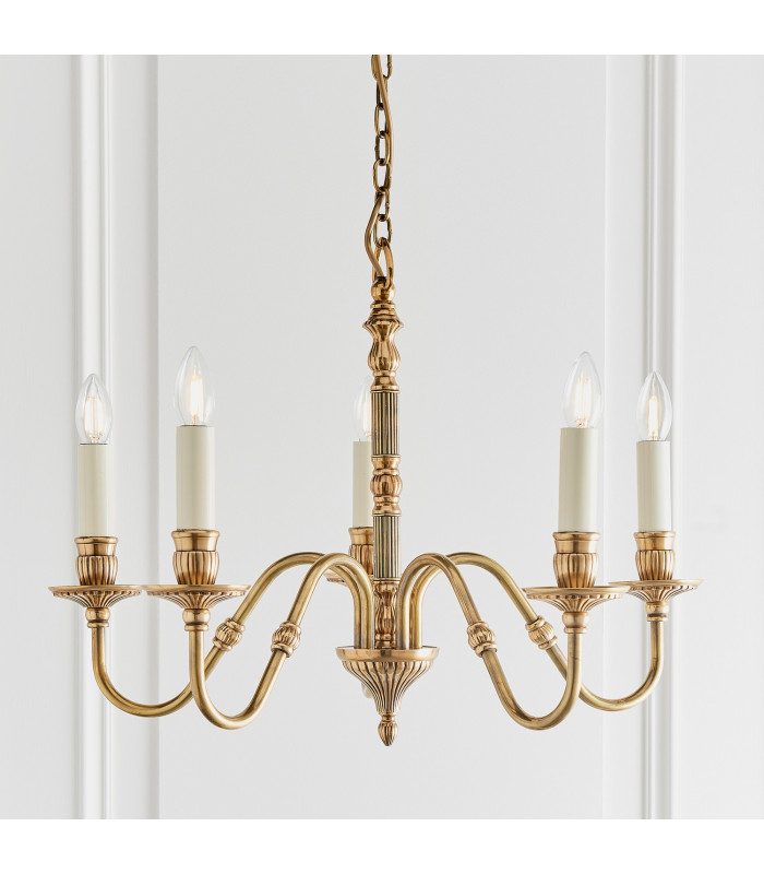 Fitzroy 5 Light Multi Arm Ceiling Candle Pendant Brass Ivory E14-2