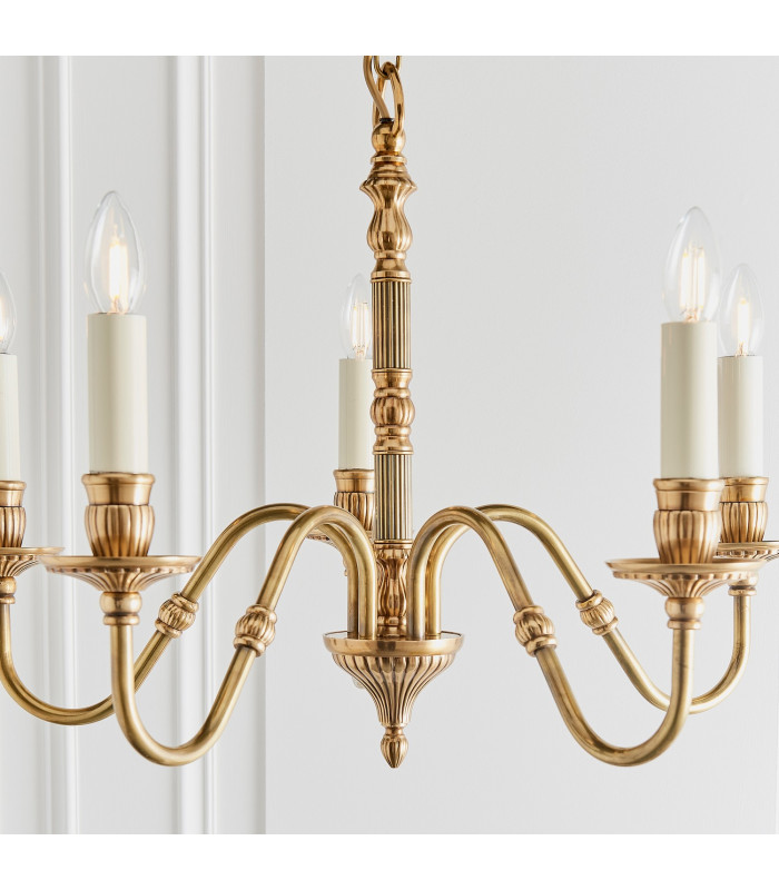 Fitzroy 5 Light Multi Arm Ceiling Candle Pendant Brass Ivory E14-5