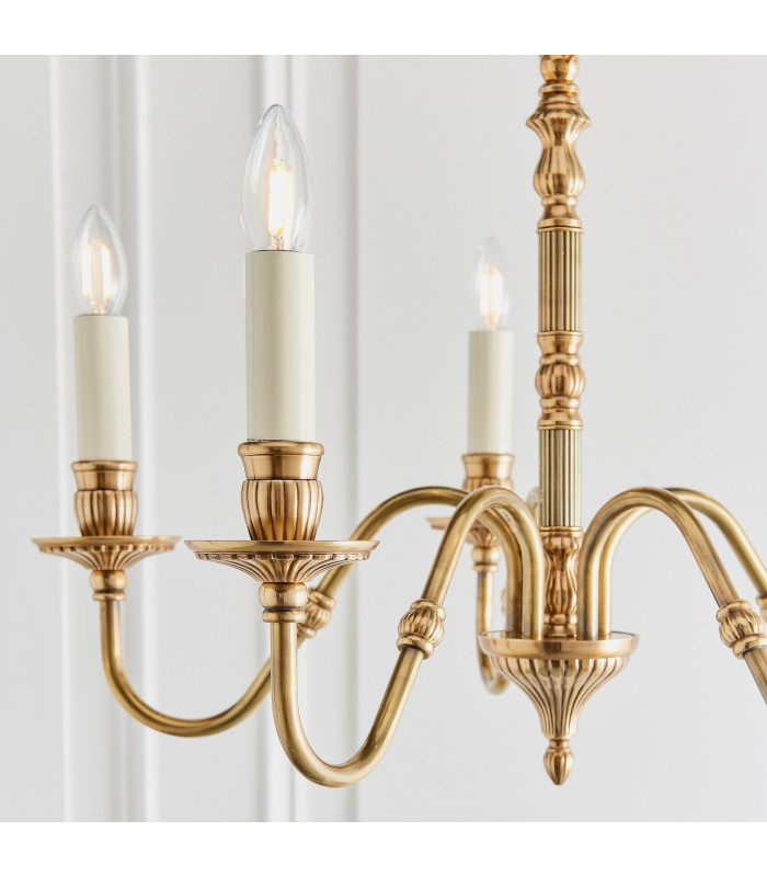 Fitzroy 5 Light Multi Arm Ceiling Candle Pendant Brass Ivory E14-6
