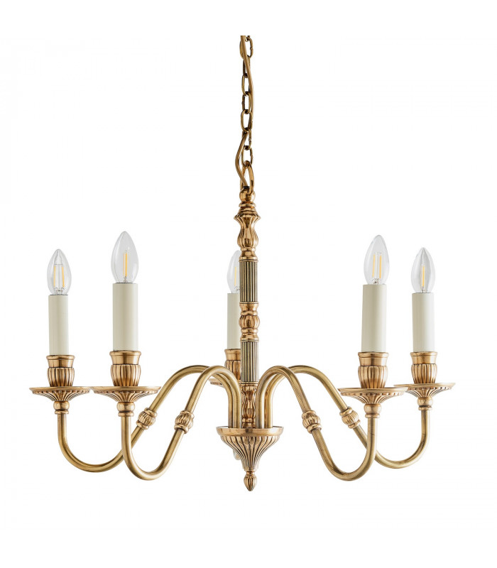 Fitzroy 5 Light Multi Arm Ceiling Candle Pendant Brass Ivory E14-8