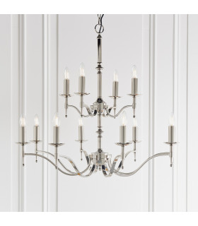 Stanford 12 Light Chandelier Polished Nickel Plate Finish E14-2