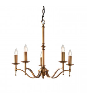 Stanford 5 Light Multi Arm Ceiling Pendant Chandelier Antique Brass E14-1