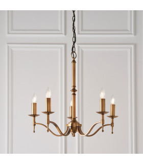 Stanford 5 Light Multi Arm Ceiling Pendant Chandelier Antique Brass E14-2
