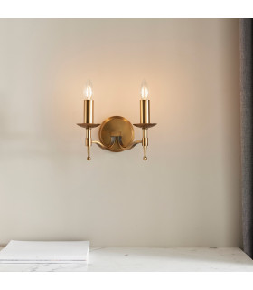Stanford 2 Light Indoor Twin Candle Wall Light Antique Brass E14-2