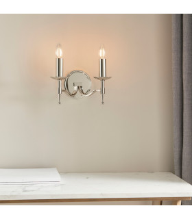 Stanford 2 Light Indoor Twin Candle Wall Light Polished Nickel Plate E14-2