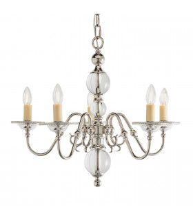 Tilburg 5 Light Multi Arm Ceiling Pendant Chandelier Polished Nickel Clear Crystal E14-1