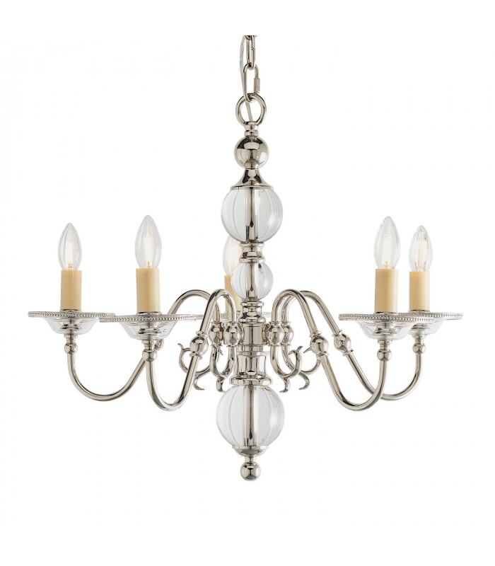 Tilburg 5 Light Multi Arm Ceiling Pendant Chandelier Polished Nickel Clear Crystal E14-1