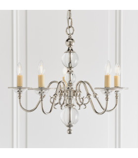 Tilburg 5 Light Multi Arm Ceiling Pendant Chandelier Polished Nickel Clear Crystal E14-2
