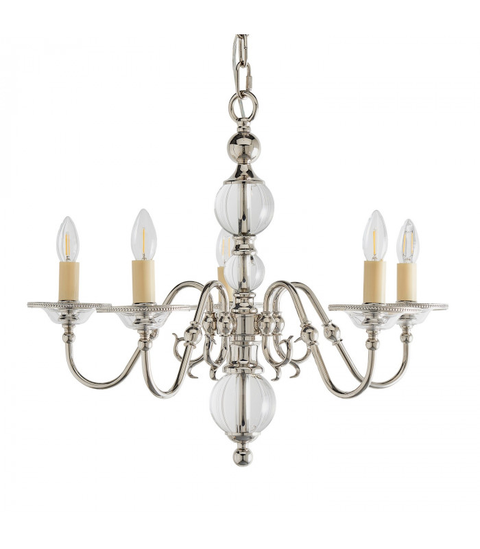 Tilburg 5 Light Multi Arm Ceiling Pendant Chandelier Polished Nickel Clear Crystal E14-7