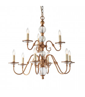 Tilburg 9 Light Chandelier Crystal Antique Brass Finish E14-1