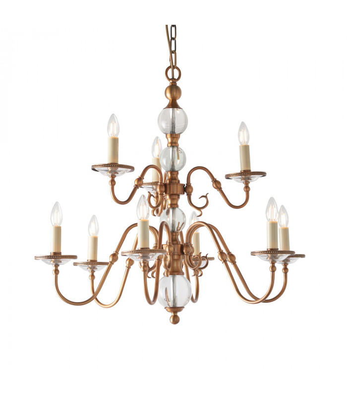 Tilburg 9 Light Chandelier Crystal Antique Brass Finish E14-1