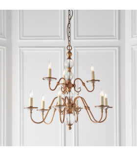 Tilburg 9 Light Chandelier Crystal Antique Brass Finish E14-2