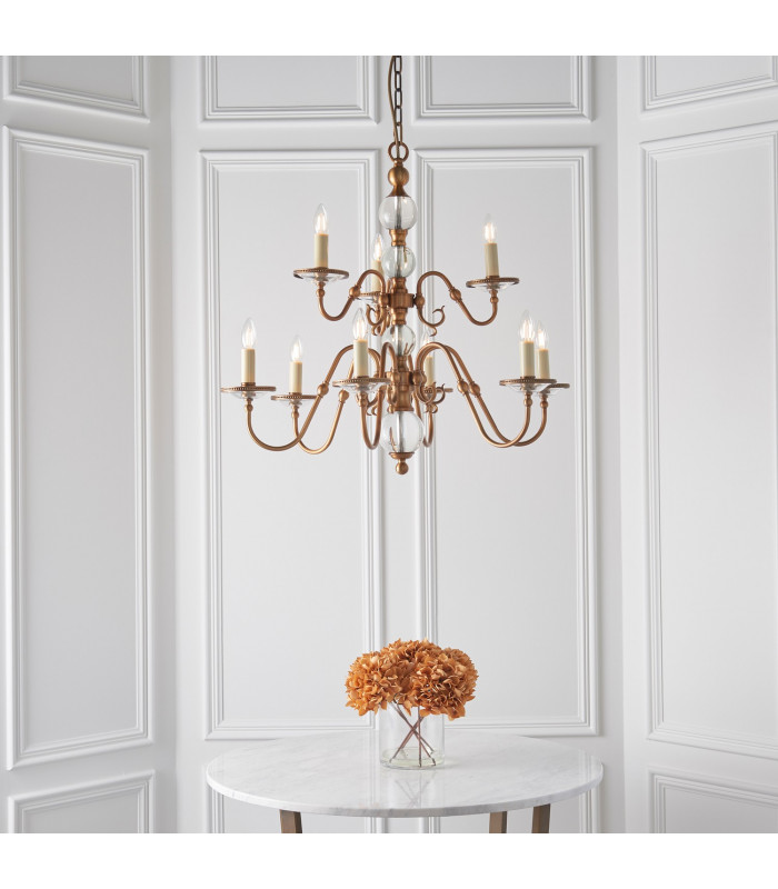Tilburg 9 Light Chandelier Crystal Antique Brass Finish E14-3